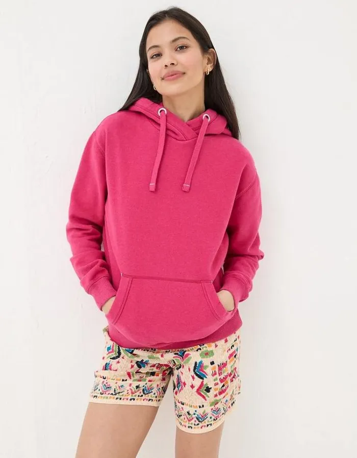 Women FatFace Festival Collection Izzy Overhead Hoodie Fuchsia Pink