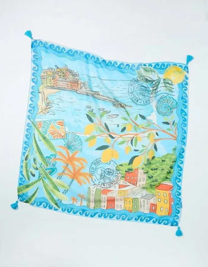 Women FatFace Hair Accessories Postcard Hair Scarf Blue