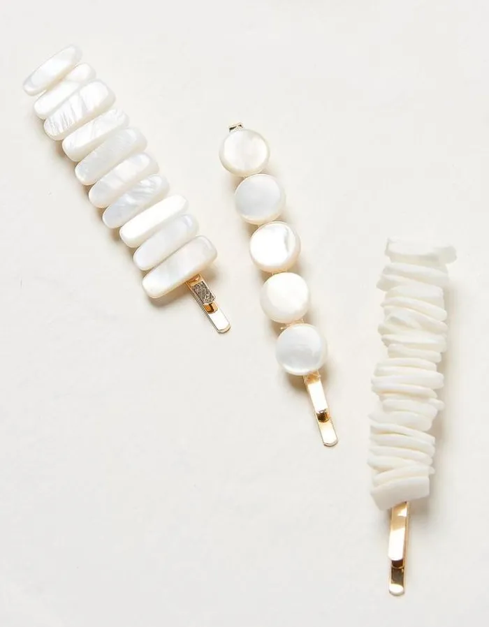 Women FatFace Hair Accessories Trio Of Shell Slides White