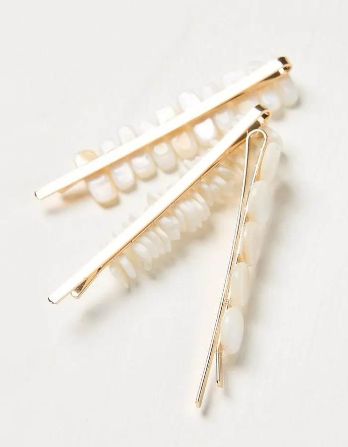 Women FatFace Hair Accessories Trio Of Shell Slides White