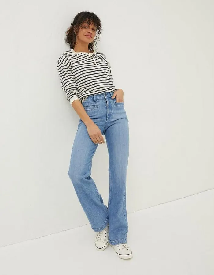 Women FatFace Jeans and Dungarees Fly Flare Comfort Stretch Jeans Light Blue