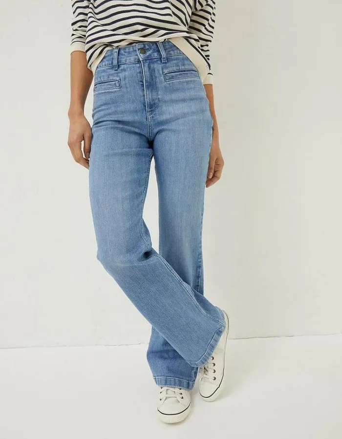 Women FatFace Jeans and Dungarees Fly Flare Comfort Stretch Jeans Light Blue