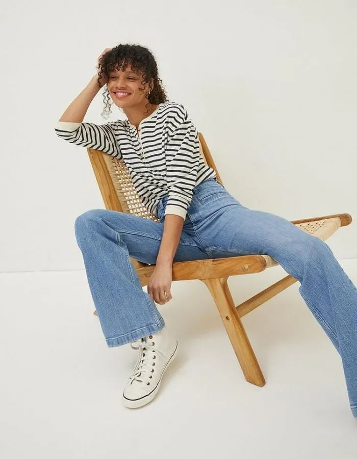 Women FatFace Jeans and Dungarees Fly Flare Comfort Stretch Jeans Light Blue
