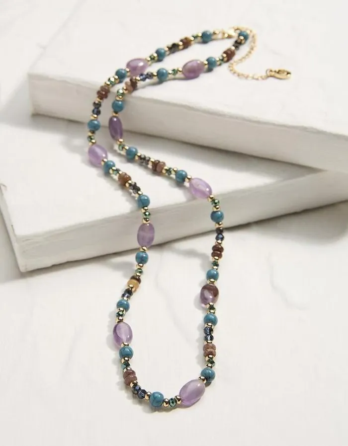 Women FatFace Jewelry Bead Necklace Purple