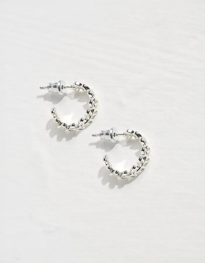 Women FatFace Jewelry Leaf Huggy Hoops Silver