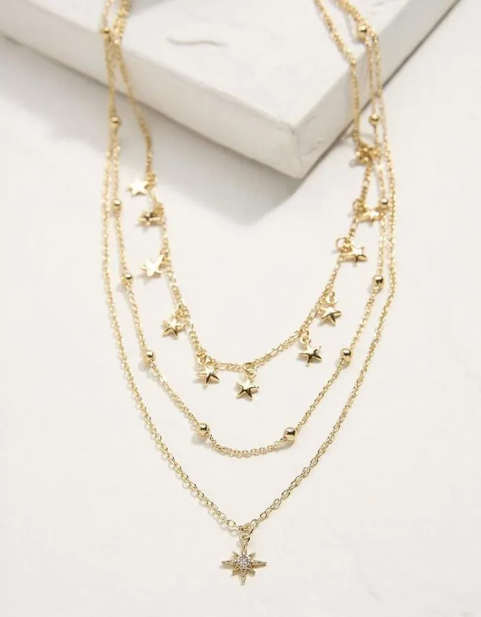 Women FatFace Jewelry Multi Star Necklace Gold