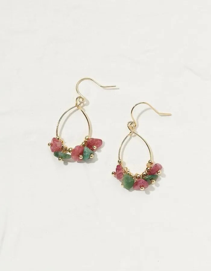 Women FatFace Jewelry Semi Precious Stone Drop Earrings Multi