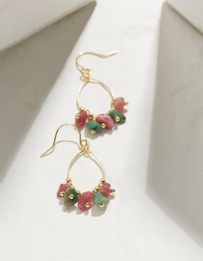 Women FatFace Jewelry Semi Precious Stone Drop Earrings Multi