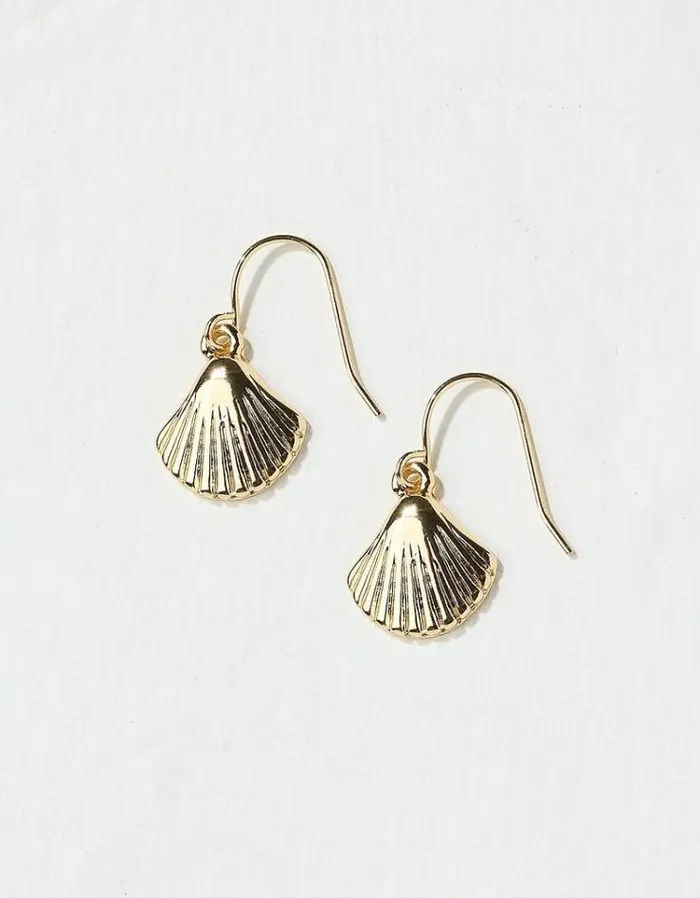 Women FatFace Jewelry Shell Drop Earrings Gold