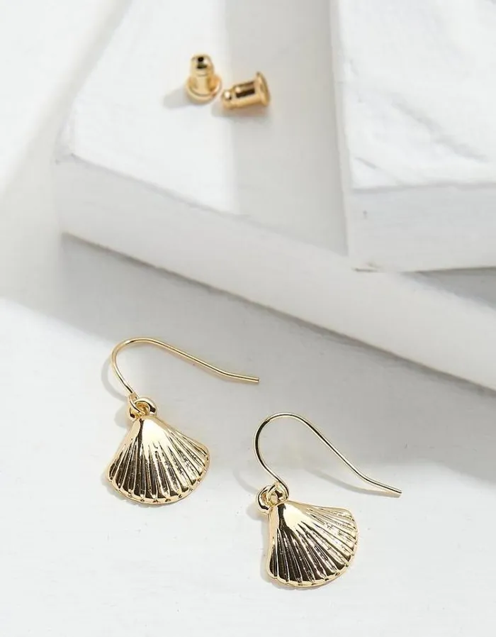 Women FatFace Jewelry Shell Drop Earrings Gold
