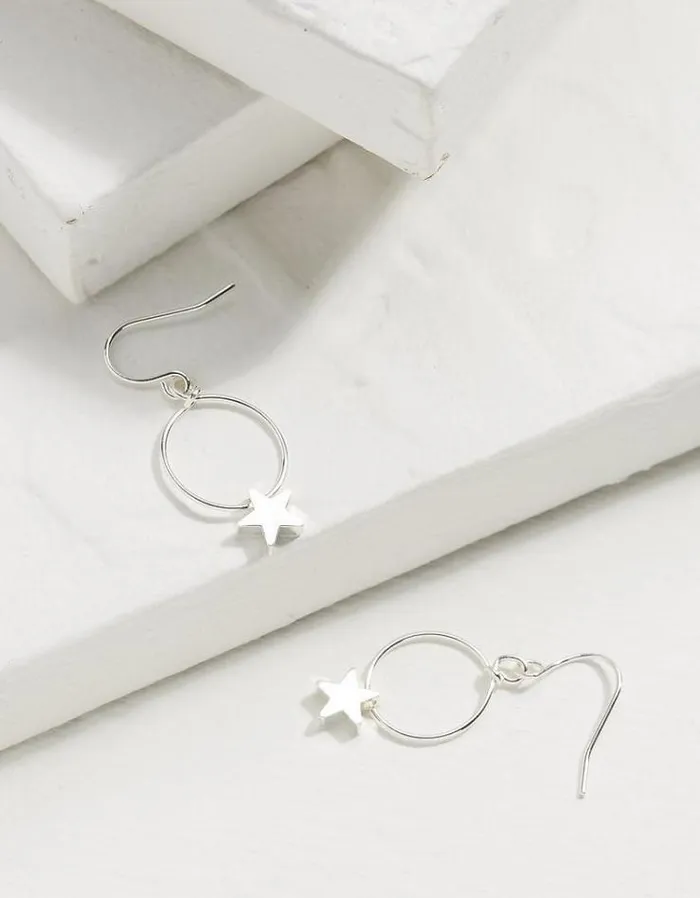 Women FatFace Jewelry Star Drop Earrings Silver