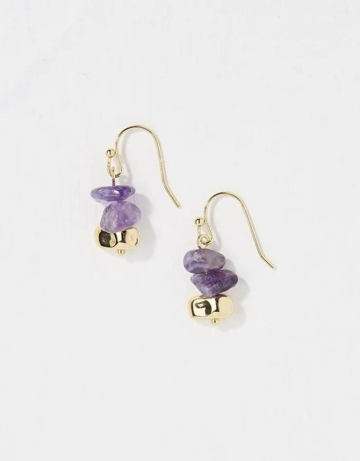 Women FatFace Jewelry Stone Drop Earrings Purple