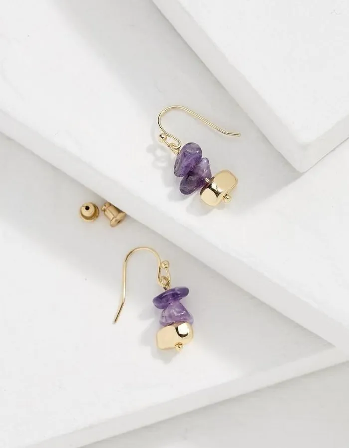 Women FatFace Jewelry Stone Drop Earrings Purple