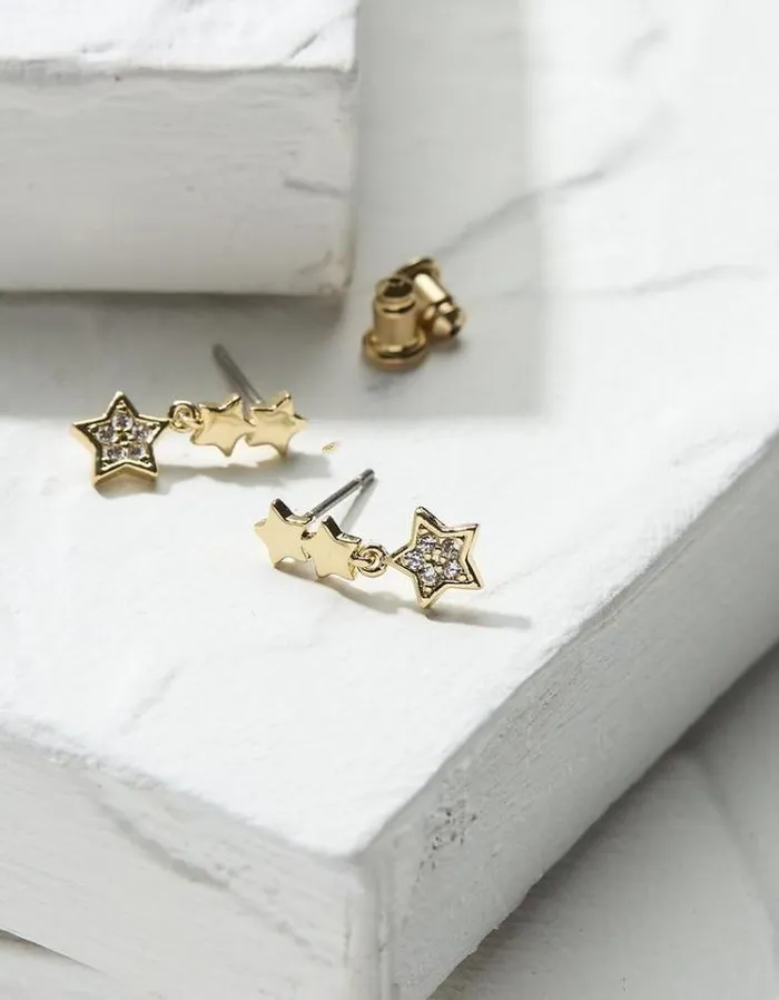 Women FatFace Jewelry Trio Star Earrings Gold