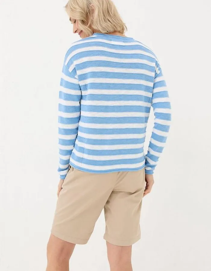 Women FatFace Linen Edit Isabelle Cotton Linen Stripe Chambray Blue