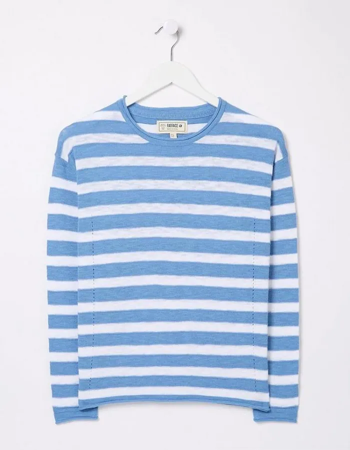 Women FatFace Linen Edit Isabelle Cotton Linen Stripe Chambray Blue
