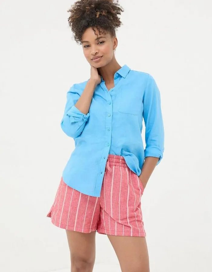 Women FatFace Linen Edit Olivia Linen Shirt Bright Blue