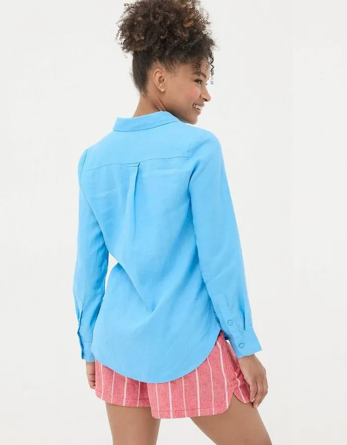 Women FatFace Linen Edit Olivia Linen Shirt Bright Blue