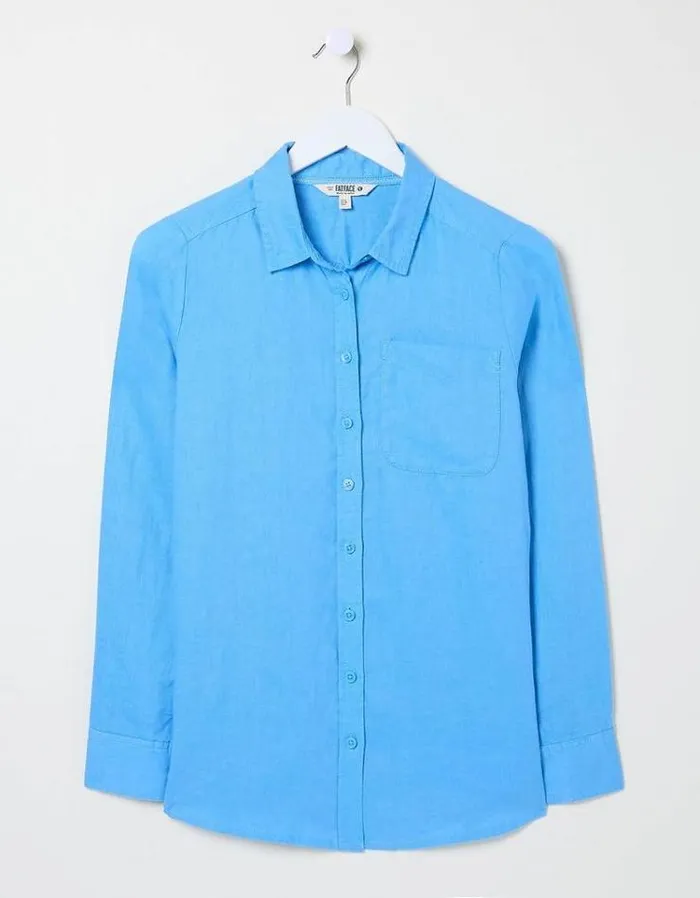 Women FatFace Linen Edit Olivia Linen Shirt Bright Blue