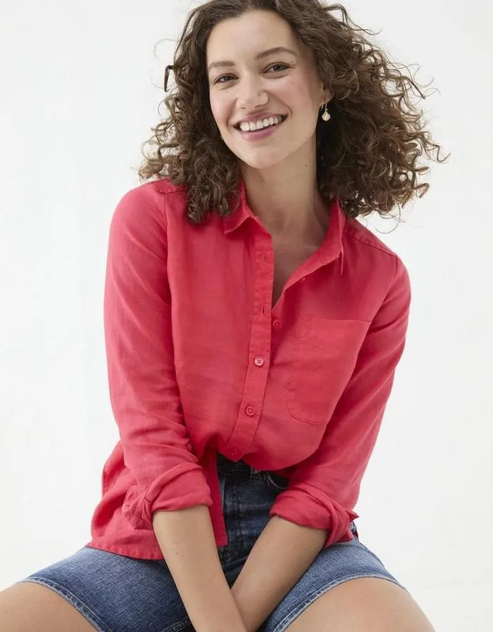 Women FatFace Linen Edit Olivia Linen Shirt Tomato Red