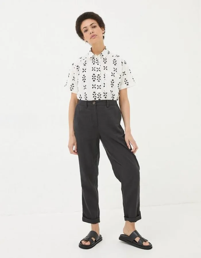 Women FatFace Pants and Leggings Austell Linen Blend Joggers Black
