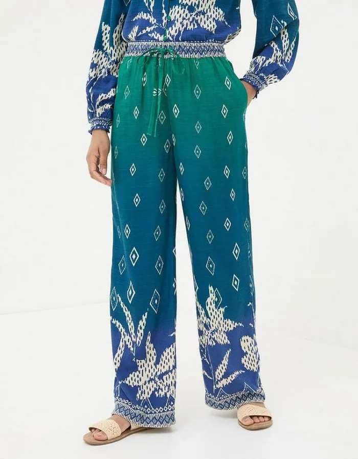 Women FatFace Pants and Leggings Harper Ombra Leaves Wide Leg Pants Navy
