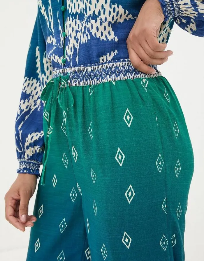 Women FatFace Pants and Leggings Harper Ombra Leaves Wide Leg Pants Navy