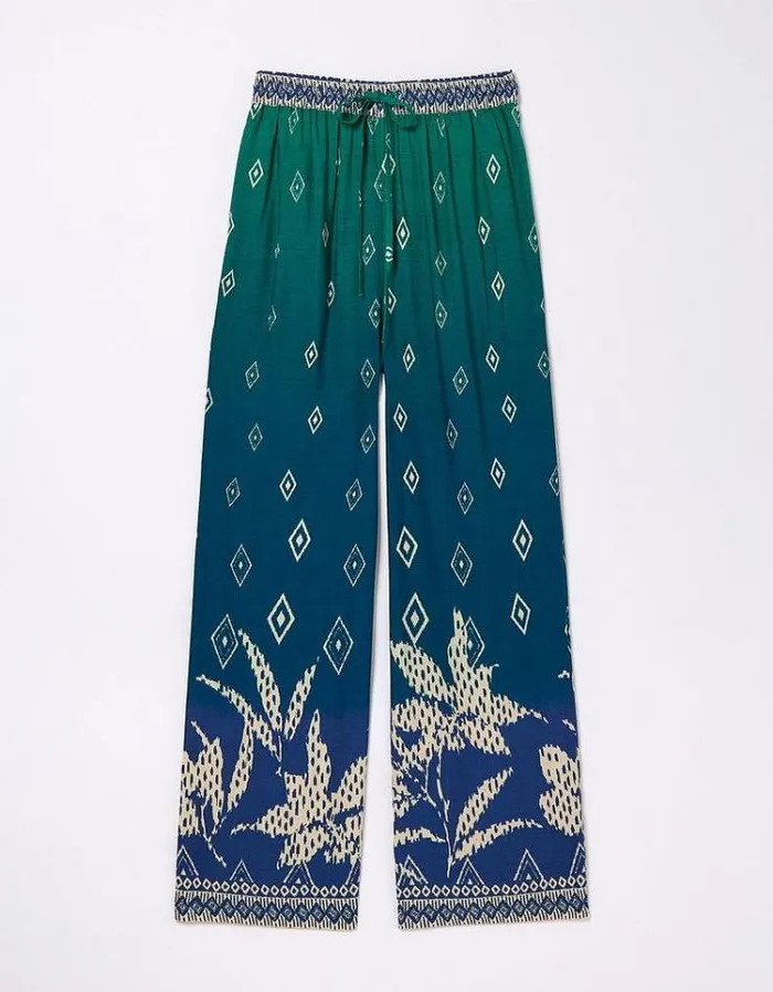 Women FatFace Pants and Leggings Harper Ombra Leaves Wide Leg Pants Navy