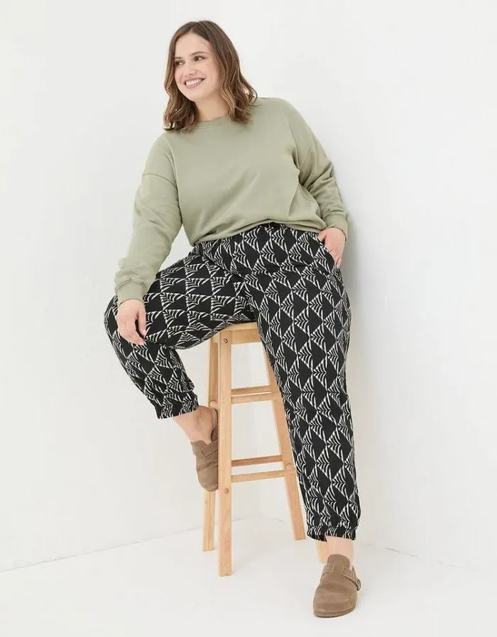 Women FatFace Pants and Leggings Lyme Mono Geo Pants Black