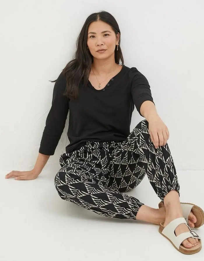 Women FatFace Pants and Leggings Lyme Mono Geo Pants Black