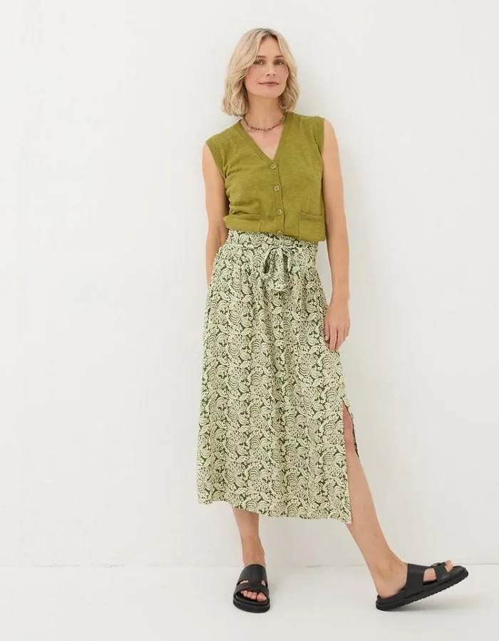 Women FatFace Skirts Sascha Damask Floral Midi Skirt Dark Green