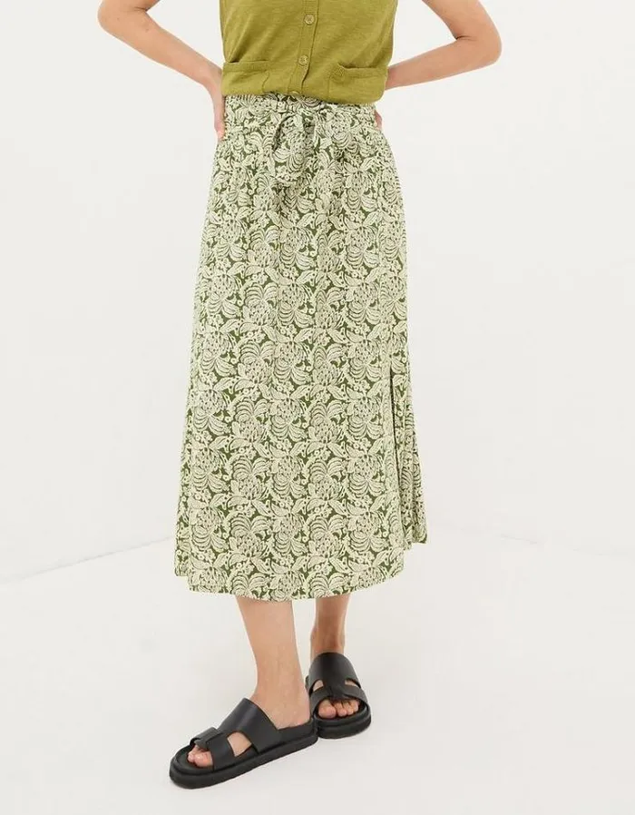 Women FatFace Skirts Sascha Damask Floral Midi Skirt Dark Green