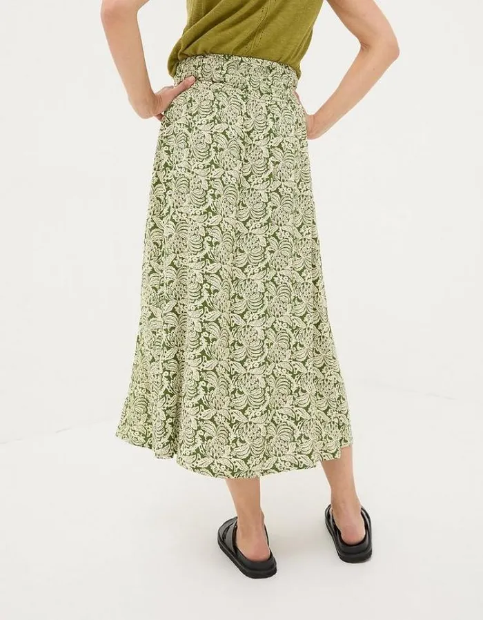 Women FatFace Skirts Sascha Damask Floral Midi Skirt Dark Green