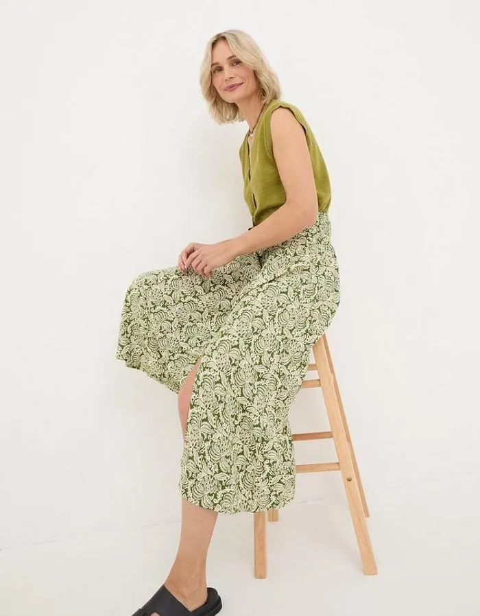 Women FatFace Skirts Sascha Damask Floral Midi Skirt Dark Green