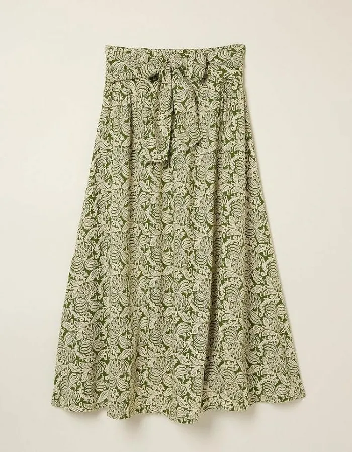 Women FatFace Skirts Sascha Damask Floral Midi Skirt Dark Green