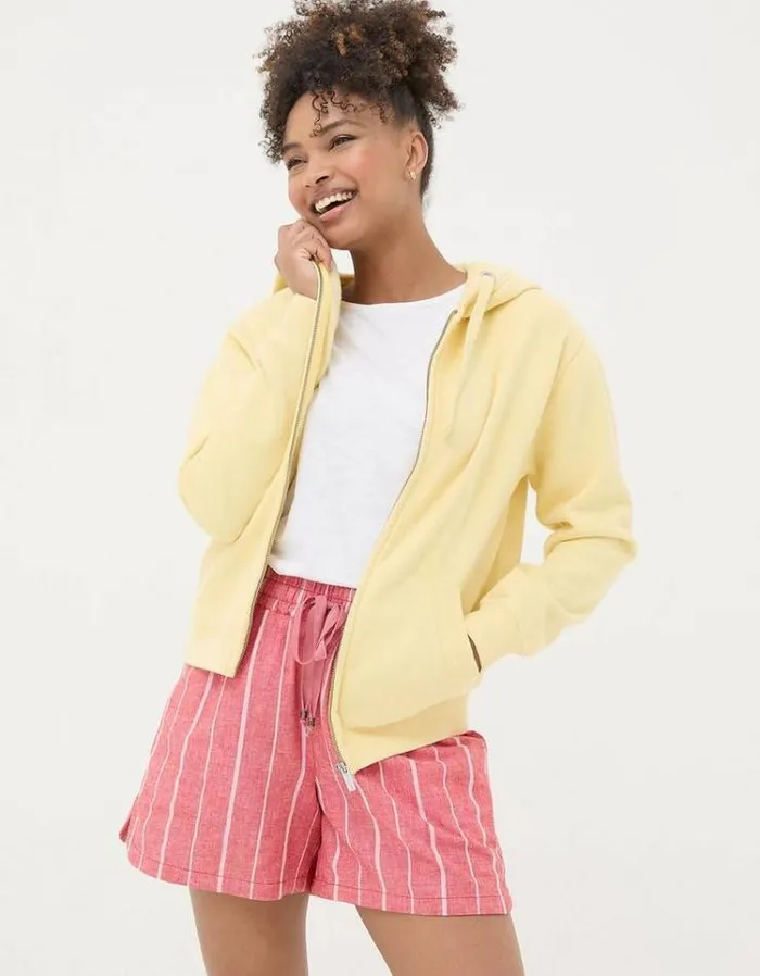 Women FatFace Sweatshirts and Hoodies Amy Zip Through Hoodie Light Yellow