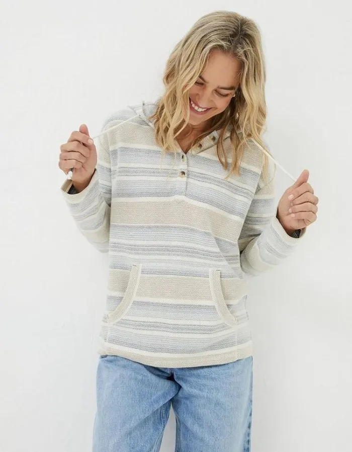 Women FatFace Sweatshirts and Hoodies Daisy Textured Overhead Hoodie Multi