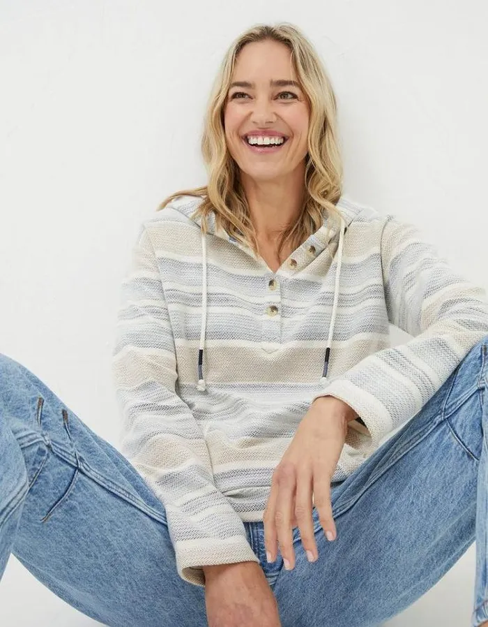 Women FatFace Sweatshirts and Hoodies Daisy Textured Overhead Hoodie Multi