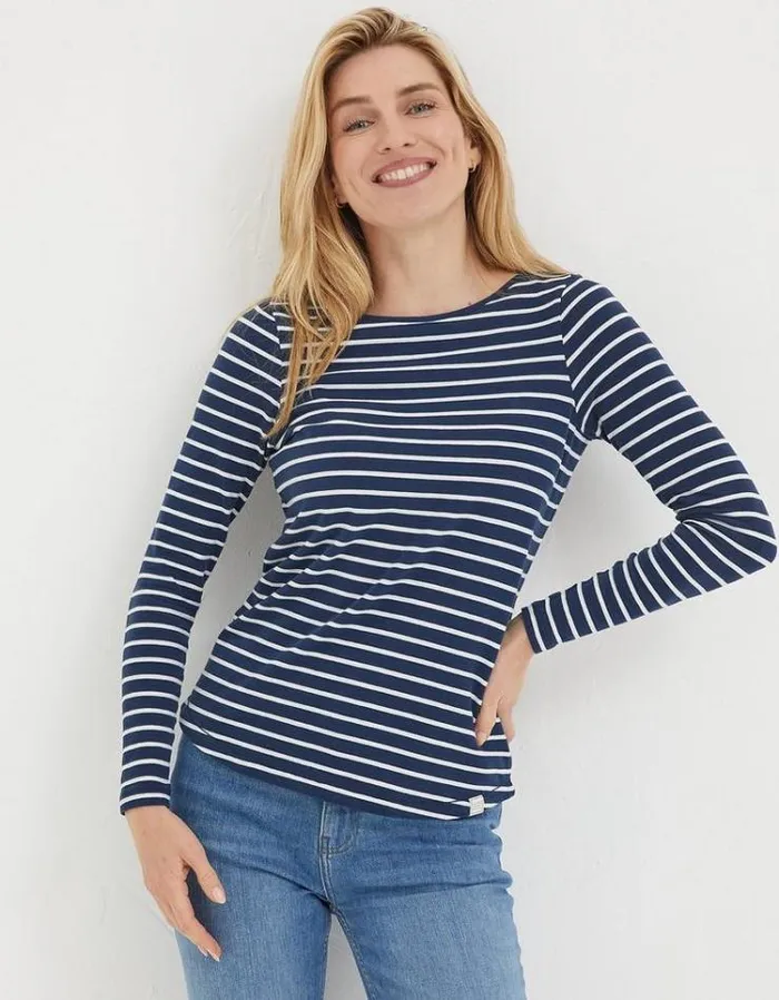 Women FatFace Tops and TShirts Breton TShirt Navy