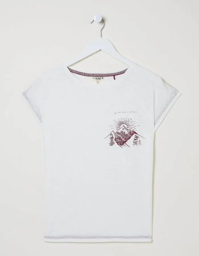 Women FatFace Tops and TShirts Landscape Pocket Graphic T Shirt Ivory