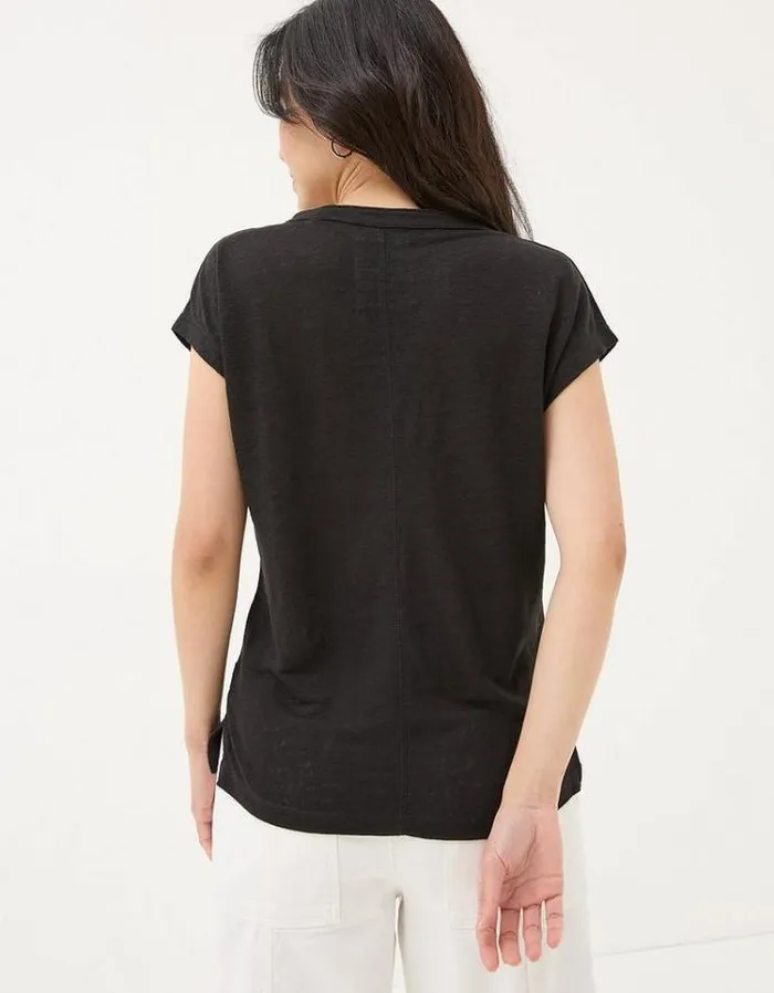 Women FatFace Tops and TShirts Linen Notch Neck TShirt Black