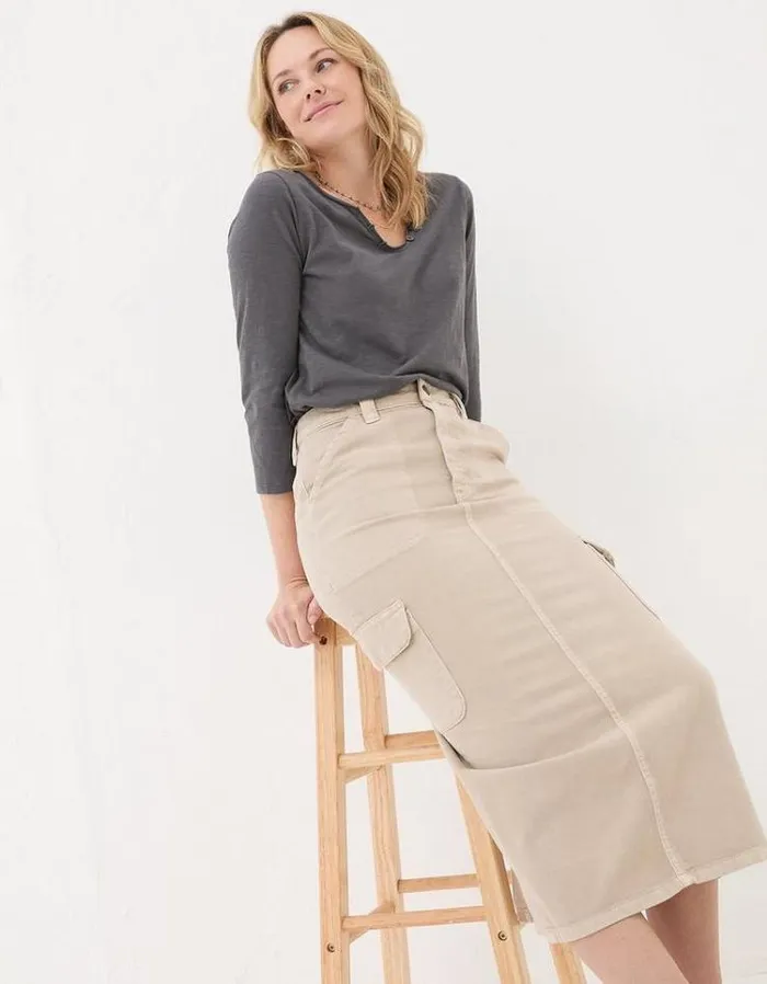 Women FatFace Tops and TShirts Organic Cotton Porter T Shirt Charcoal Grey