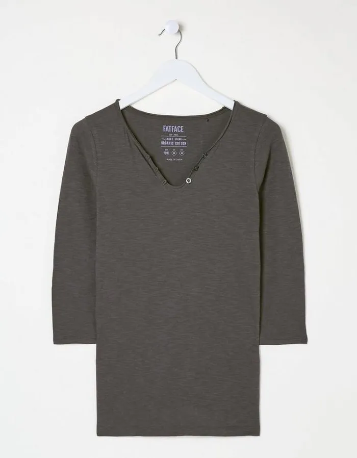 Women FatFace Tops and TShirts Organic Cotton Porter T Shirt Charcoal Grey