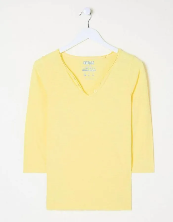 Women FatFace Tops and TShirts Organic Cotton Porter T Shirt Light Yellow