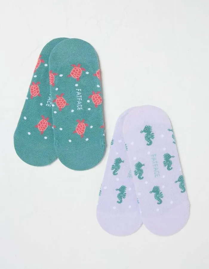 Women FatFace Underwear Socks and Tights 2 Pack Sea Life Footsies Multi