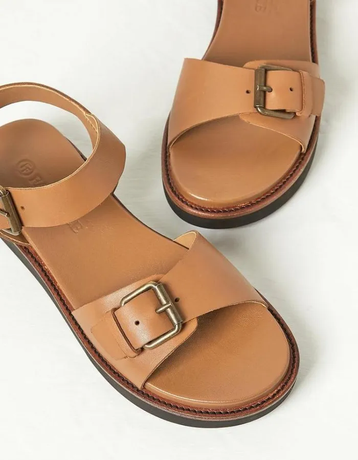 Women FatFace Vacation Shop Ambie Flatform Buckle Sandals Tan