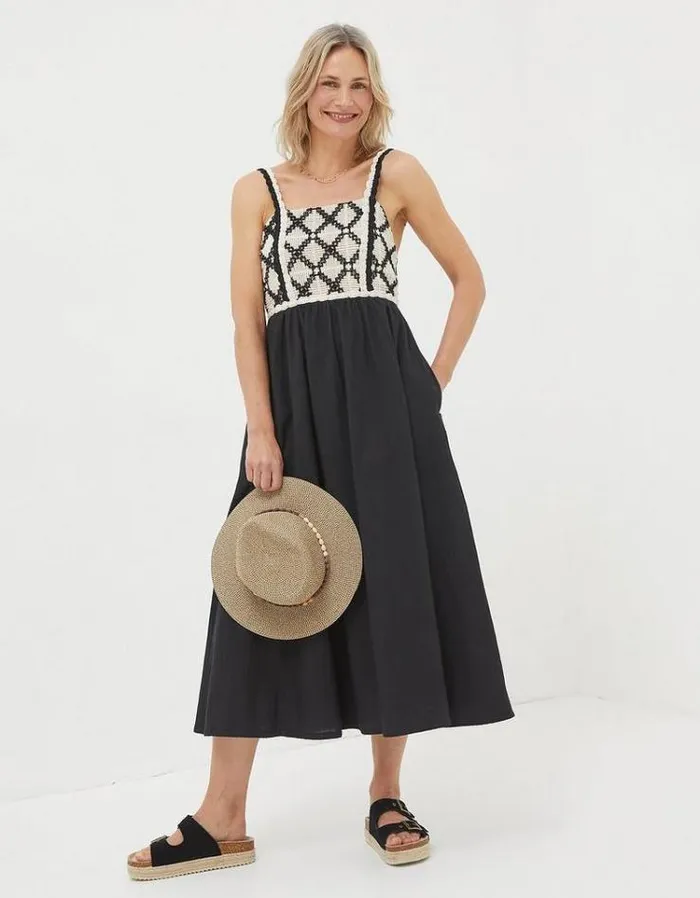 Women FatFace Vacation Shop Clea Crochet Beach Dress Black