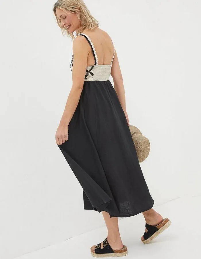 Women FatFace Vacation Shop Clea Crochet Beach Dress Black