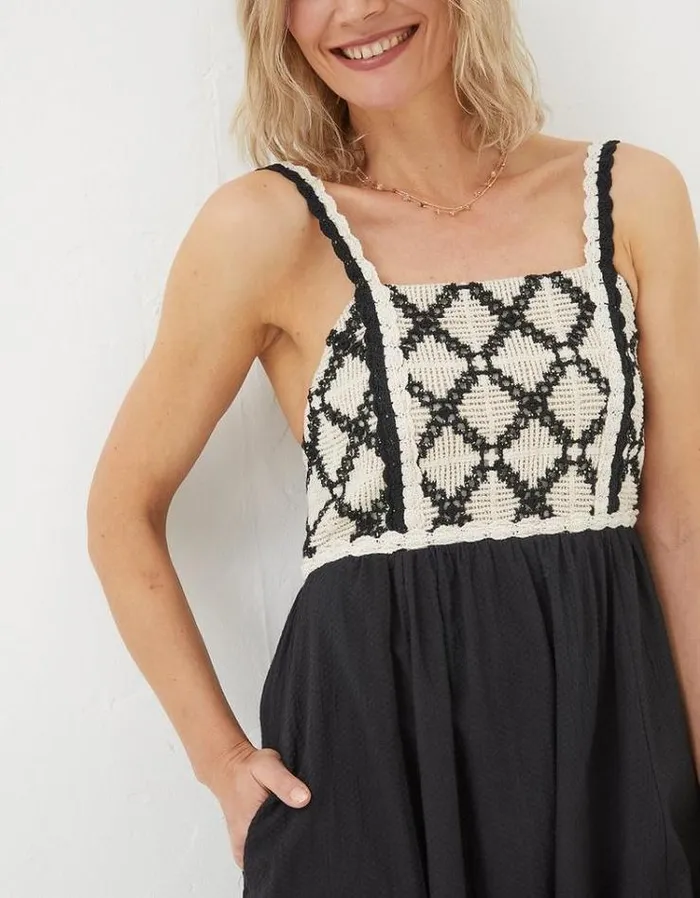 Women FatFace Vacation Shop Clea Crochet Beach Dress Black