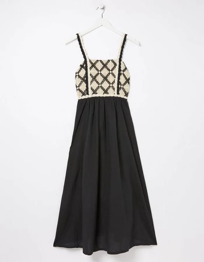 Women FatFace Vacation Shop Clea Crochet Beach Dress Black